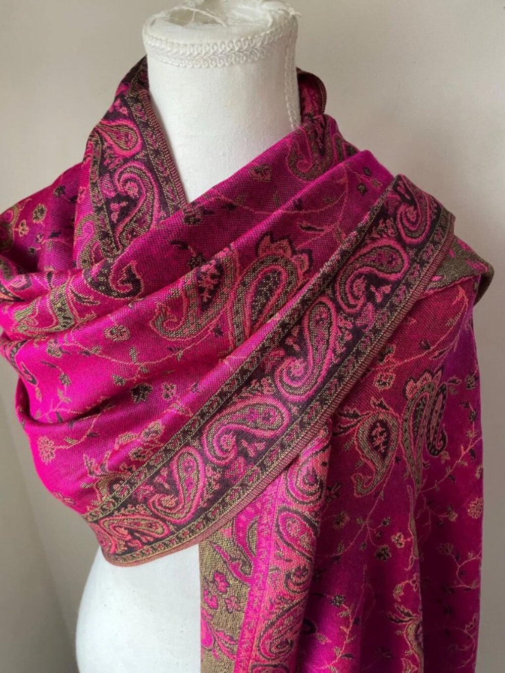 Hot Pink Paisley Pashmina Scarf - Elegant Shawl Wrap